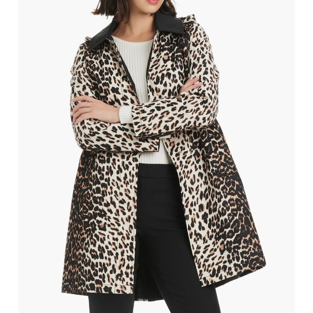 Kate Spade Leopard Print Water Resistant Aline Single Breasted Raincoat Jacket